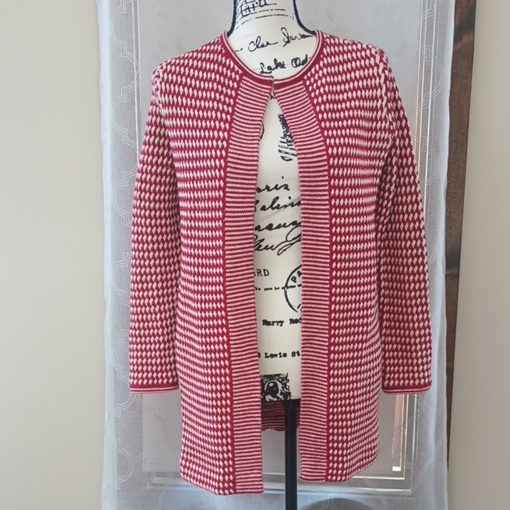 Talbots Red and White Cardigan Sweater